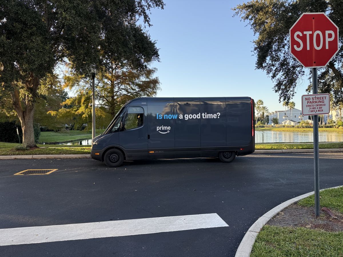 Figure 1.1: An Amazon electric delivery van parked on a residential street in Orlando, Florida